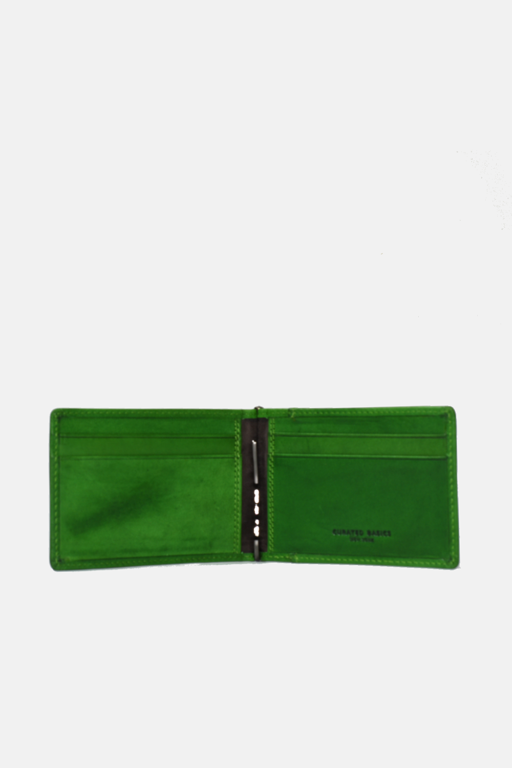 open green wallet against a white background