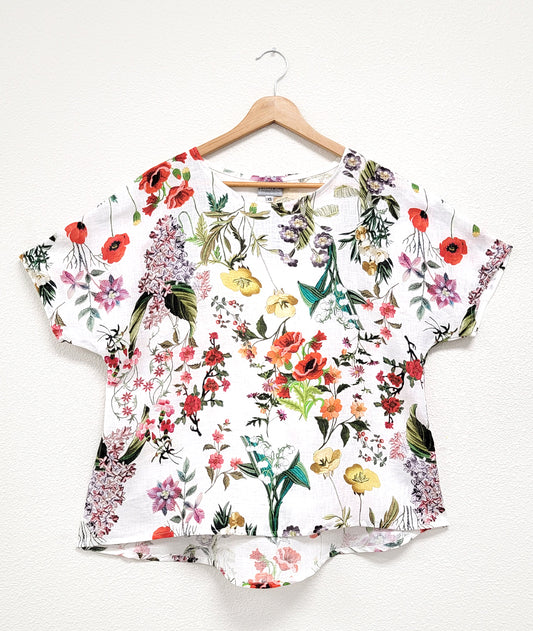 boxy floral print linen pullover top