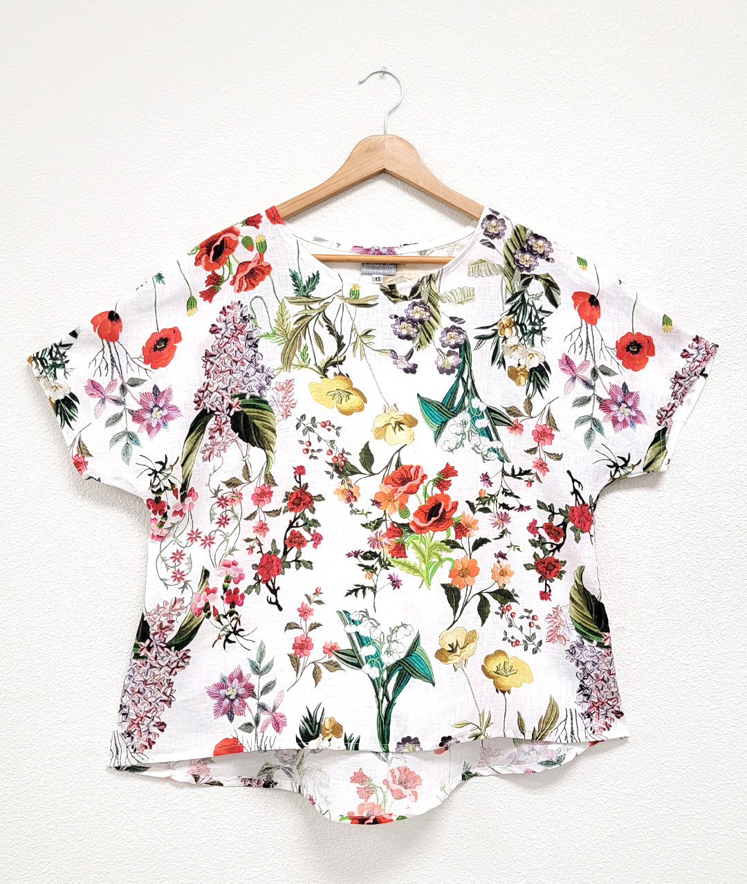 boxy floral print linen pullover top
