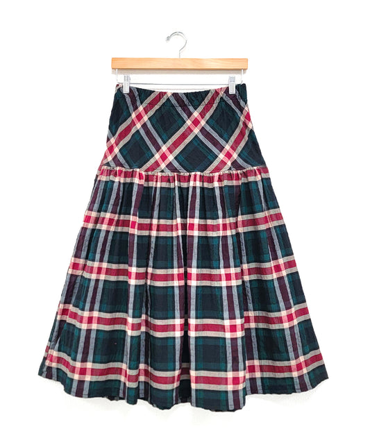 plaid skirt with a dropped gather and an elastic waist
