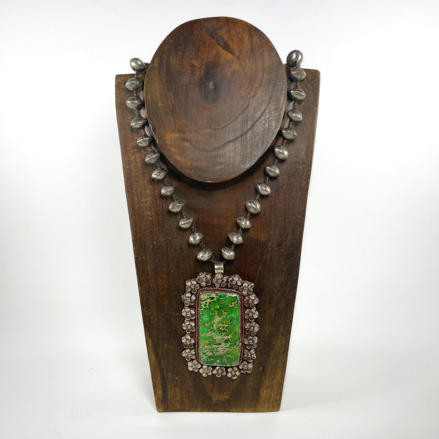 Silver Bead Green Jasper Necklace