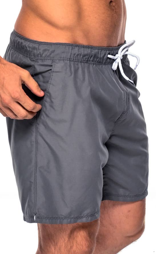 Men's Solid Swimming Elastic Board Shorts - Charcoal