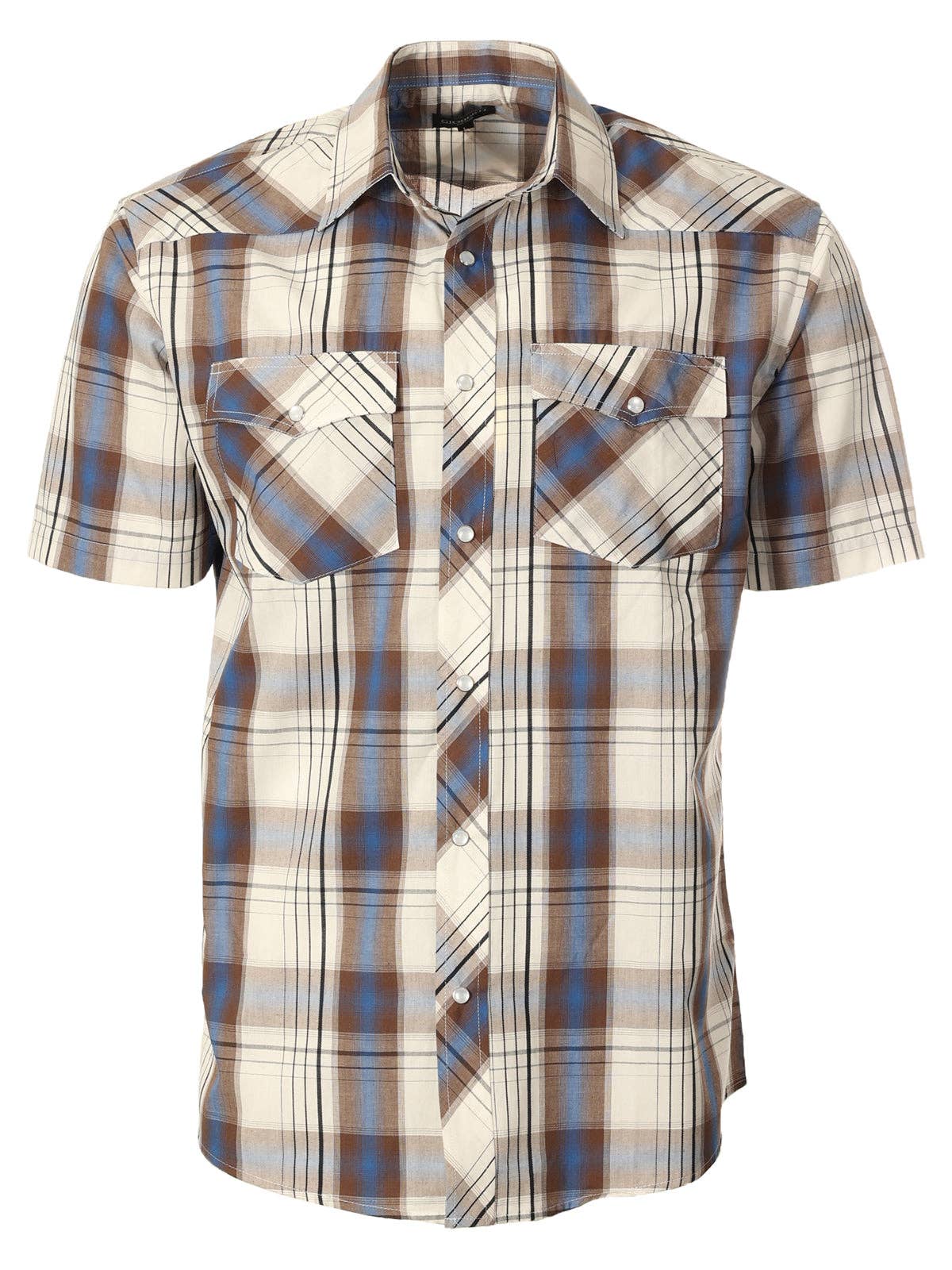 Men's Pearl Snap Plaid Western Shirt - Charcoal/Blue