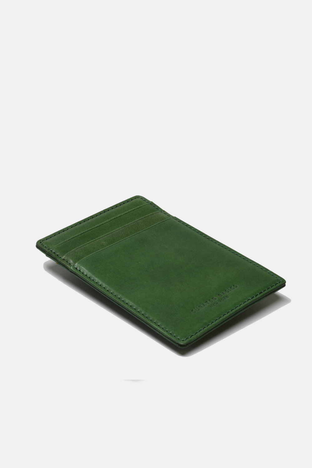 green wallet against a white background