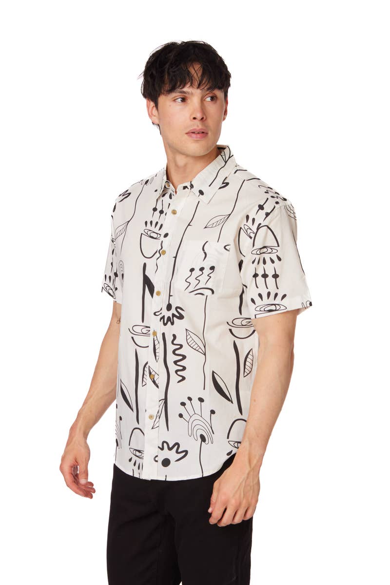 Men's Woven Flower Design Short Sleeve Shirt
