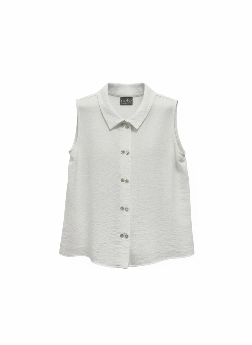 Sleeveless white shirt on a white background