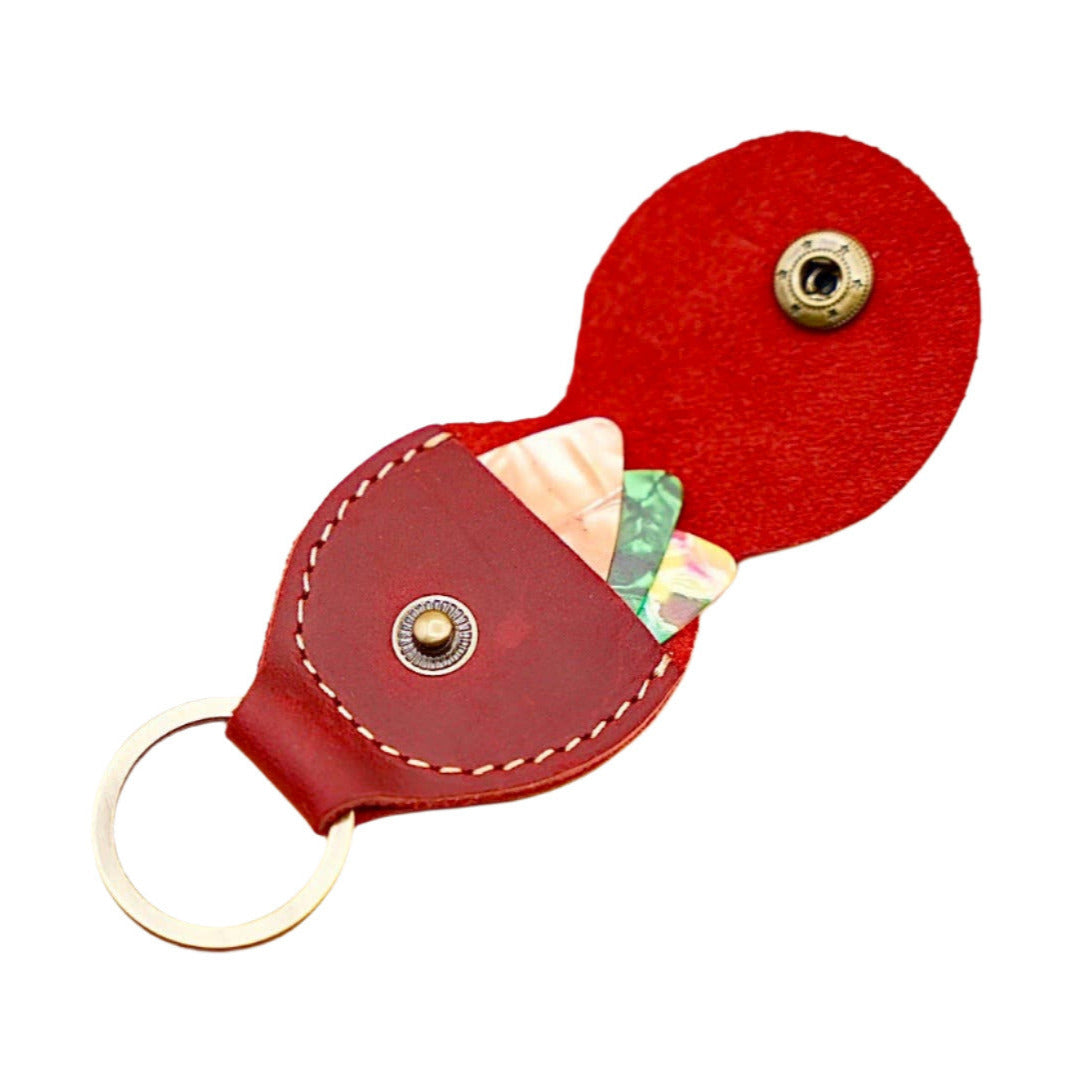 red leather guitar pick holder keychain
