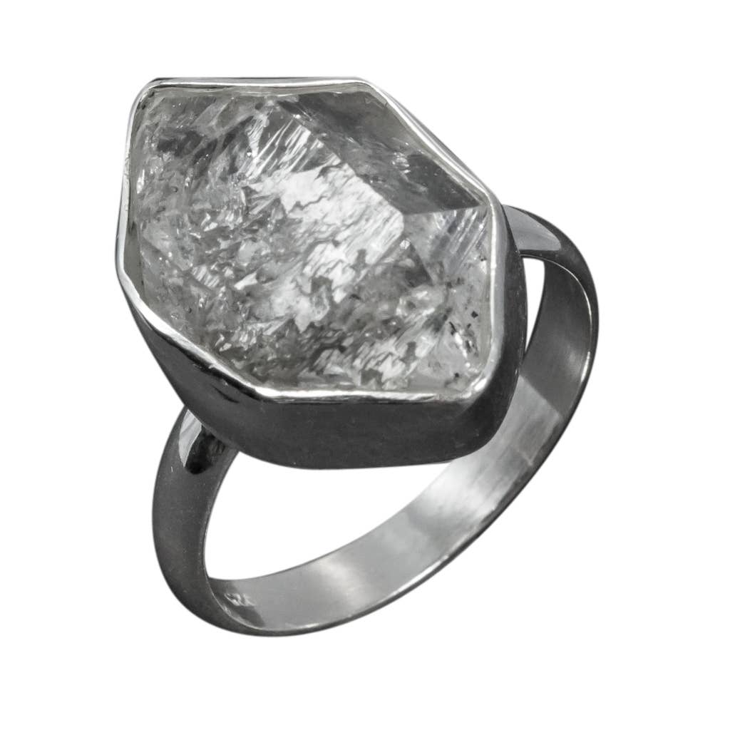 herkimer stone sterling ring on white background