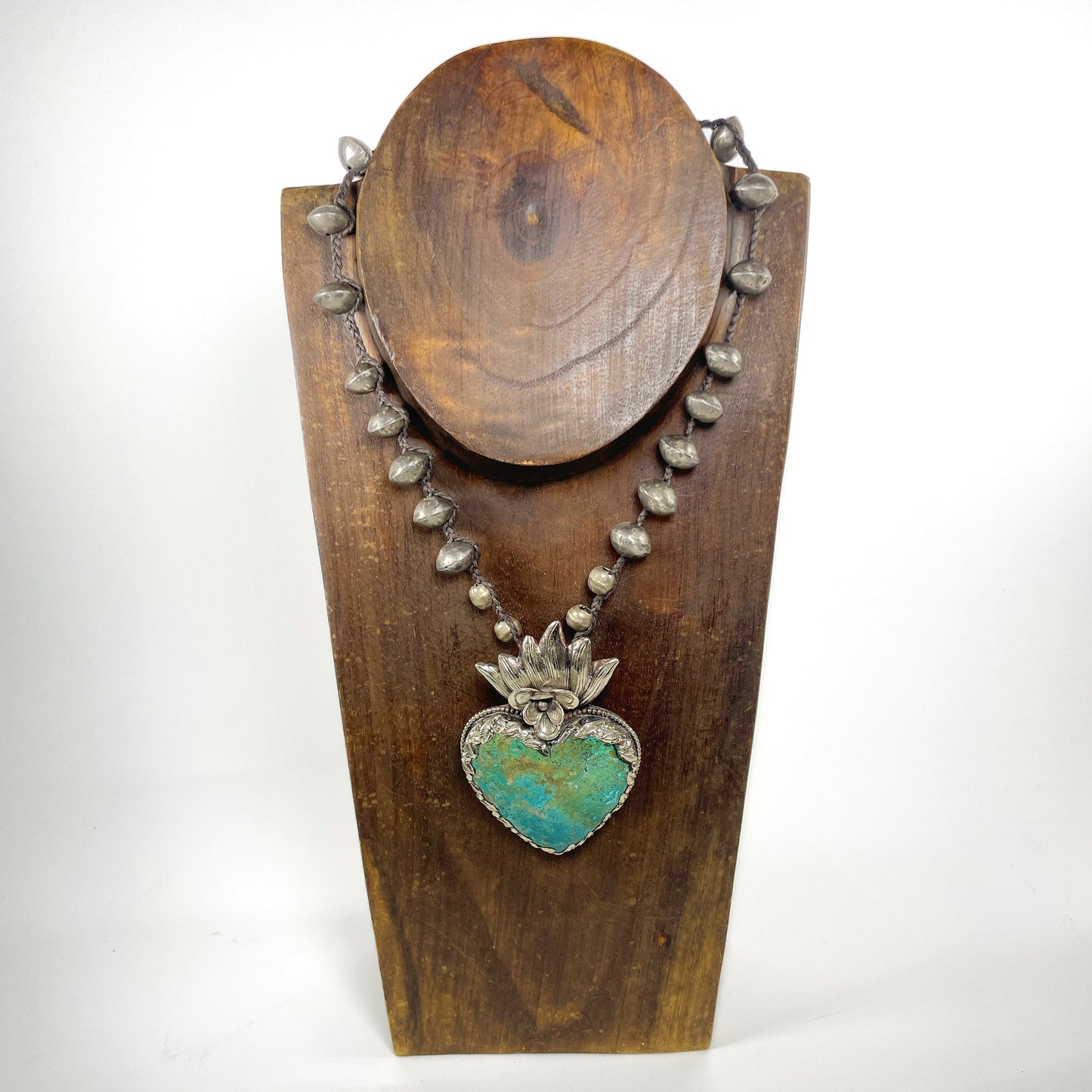 Sacred Heart Necklace - Silver Bead