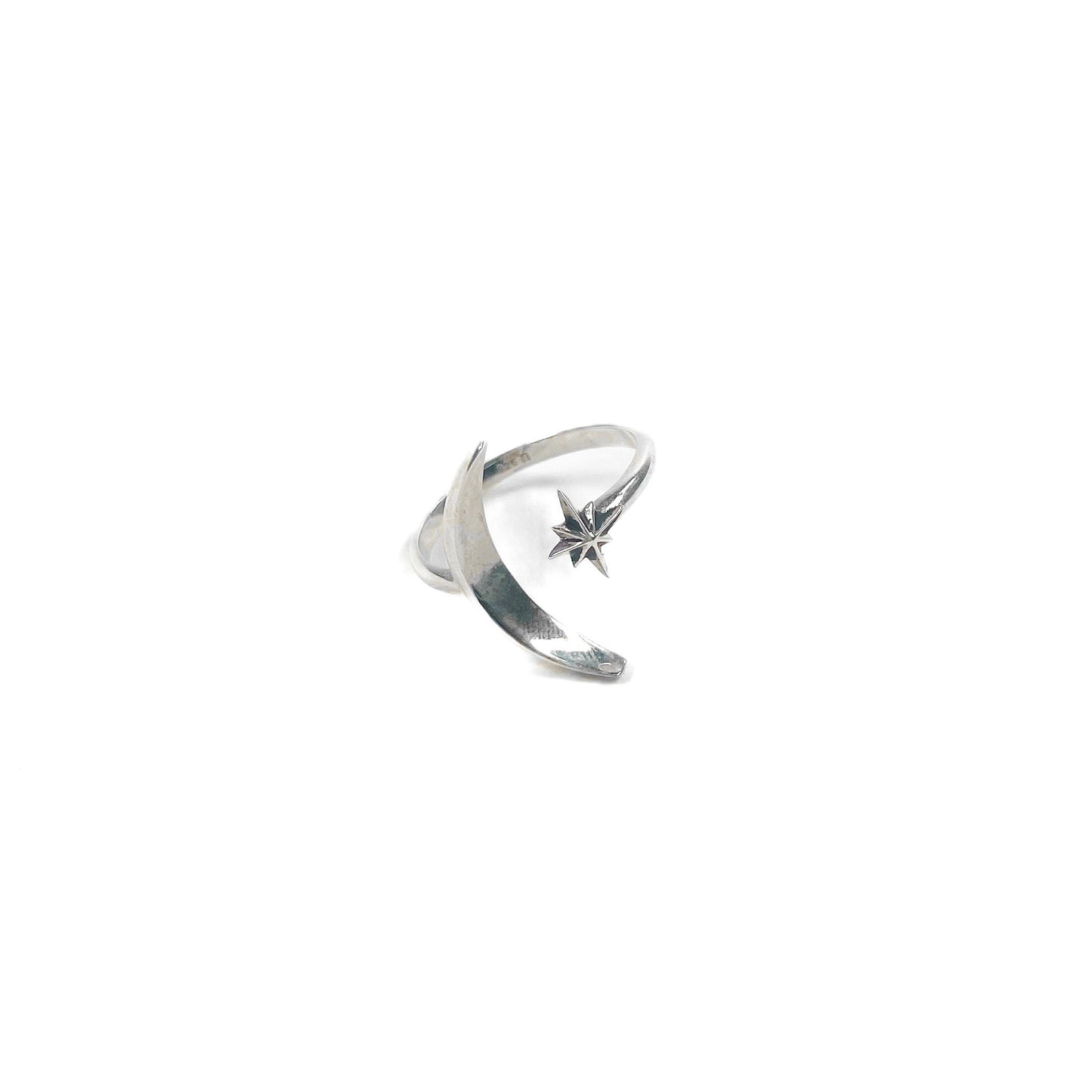 Moon and Star Ring - Sterling Silver
