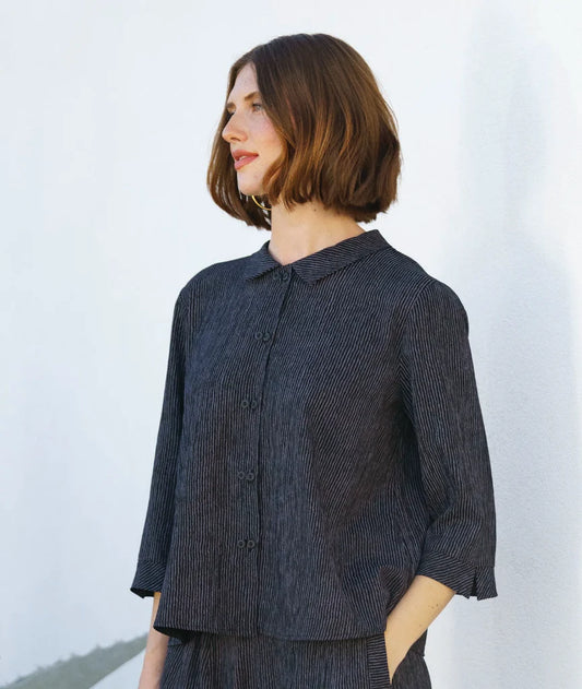 Niche - Ridge Stripe - Twinbutton Top - Grey