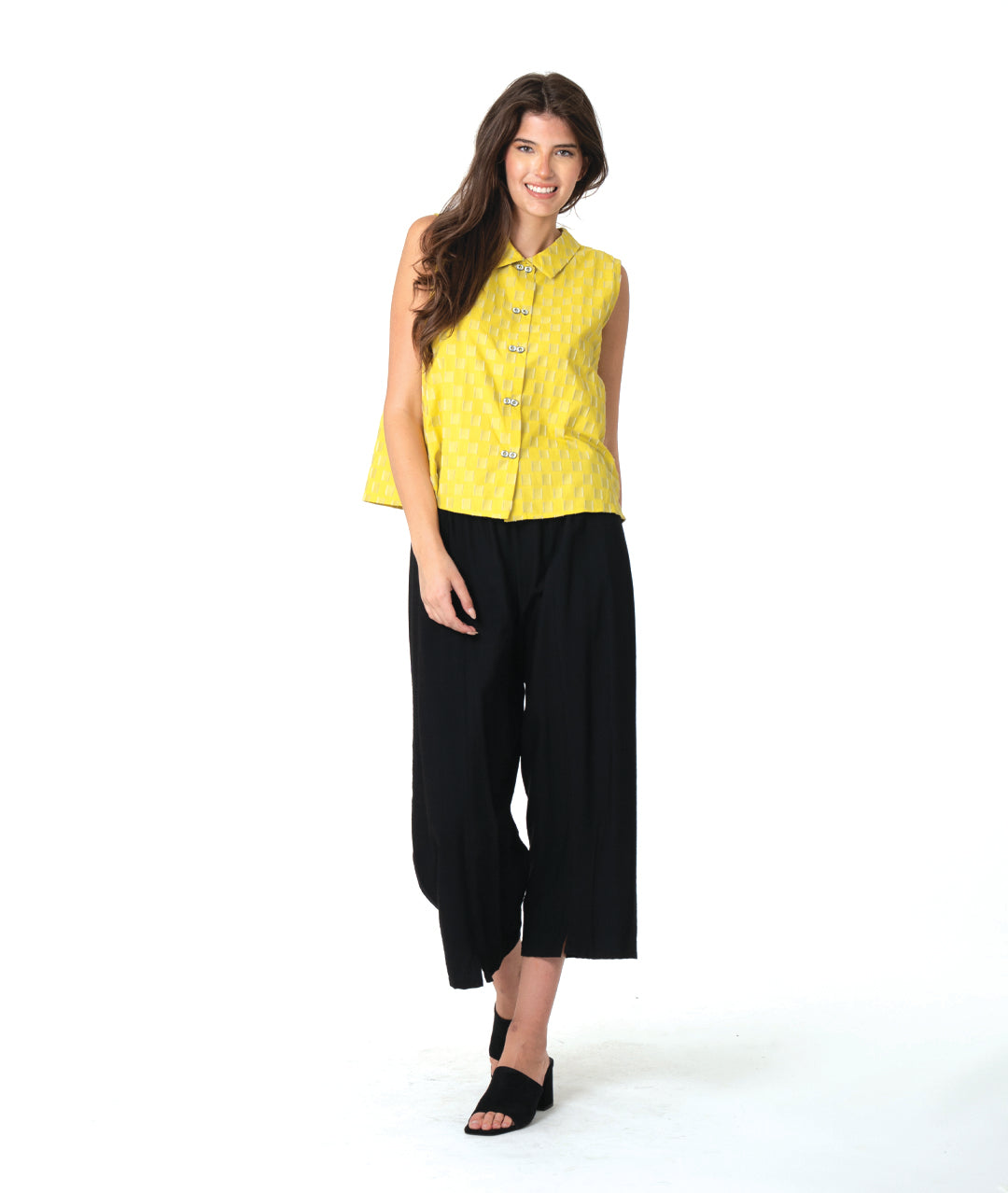 Niche - Chess Cotton - Sleeveless Twinbutton Top - Yellow