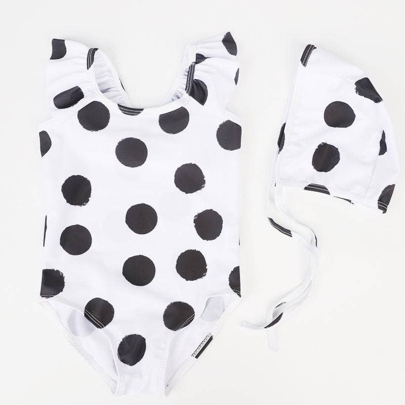 Girl's Polka Dot Swimsuit with Hat