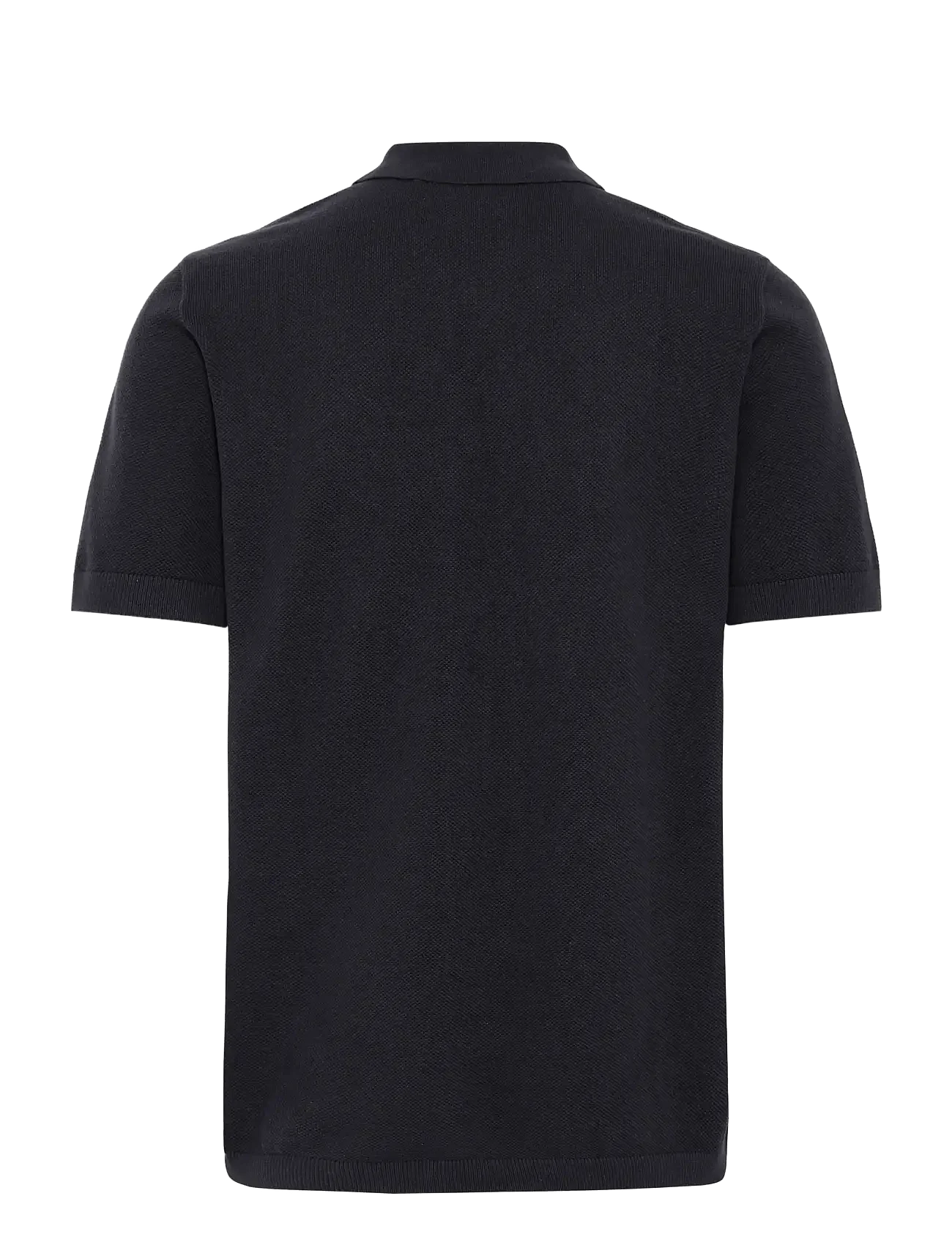 back of black short sleeve button up collar shirt