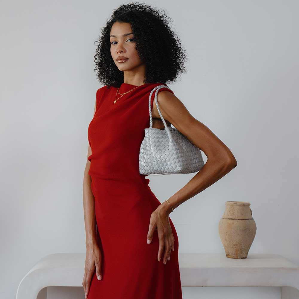 Anahi Vegan Top Handle Bag - Silver