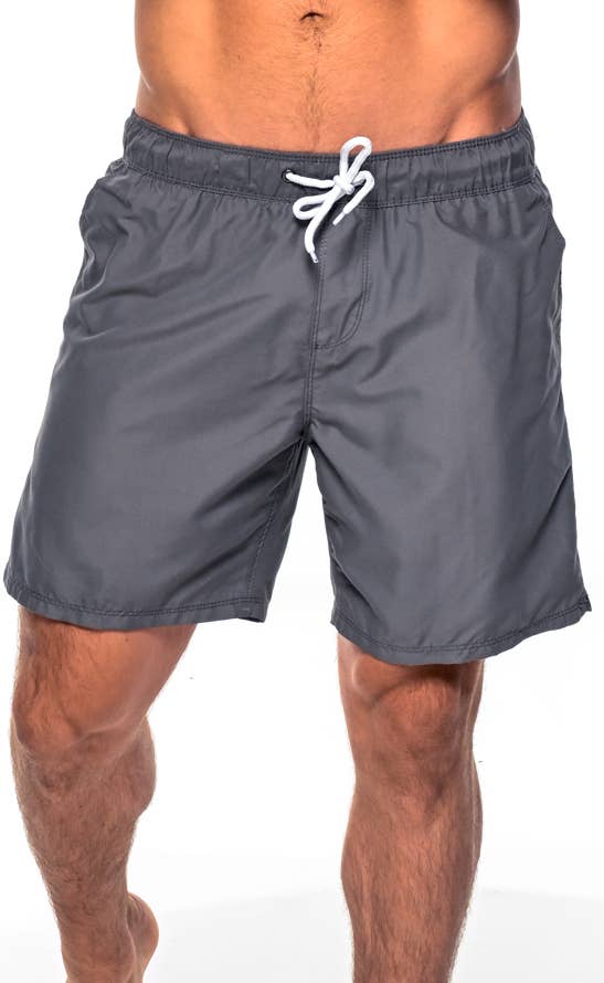 Men's Solid Swimming Elastic Board Shorts - Charcoal
