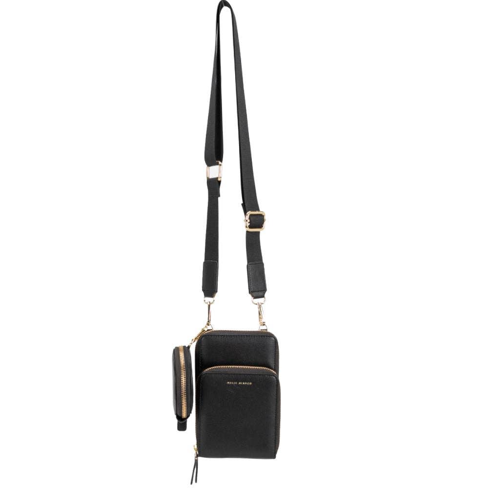 black crossbody against a white backdrop