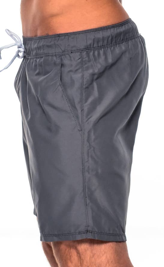 Men's Solid Swimming Elastic Board Shorts - Charcoal
