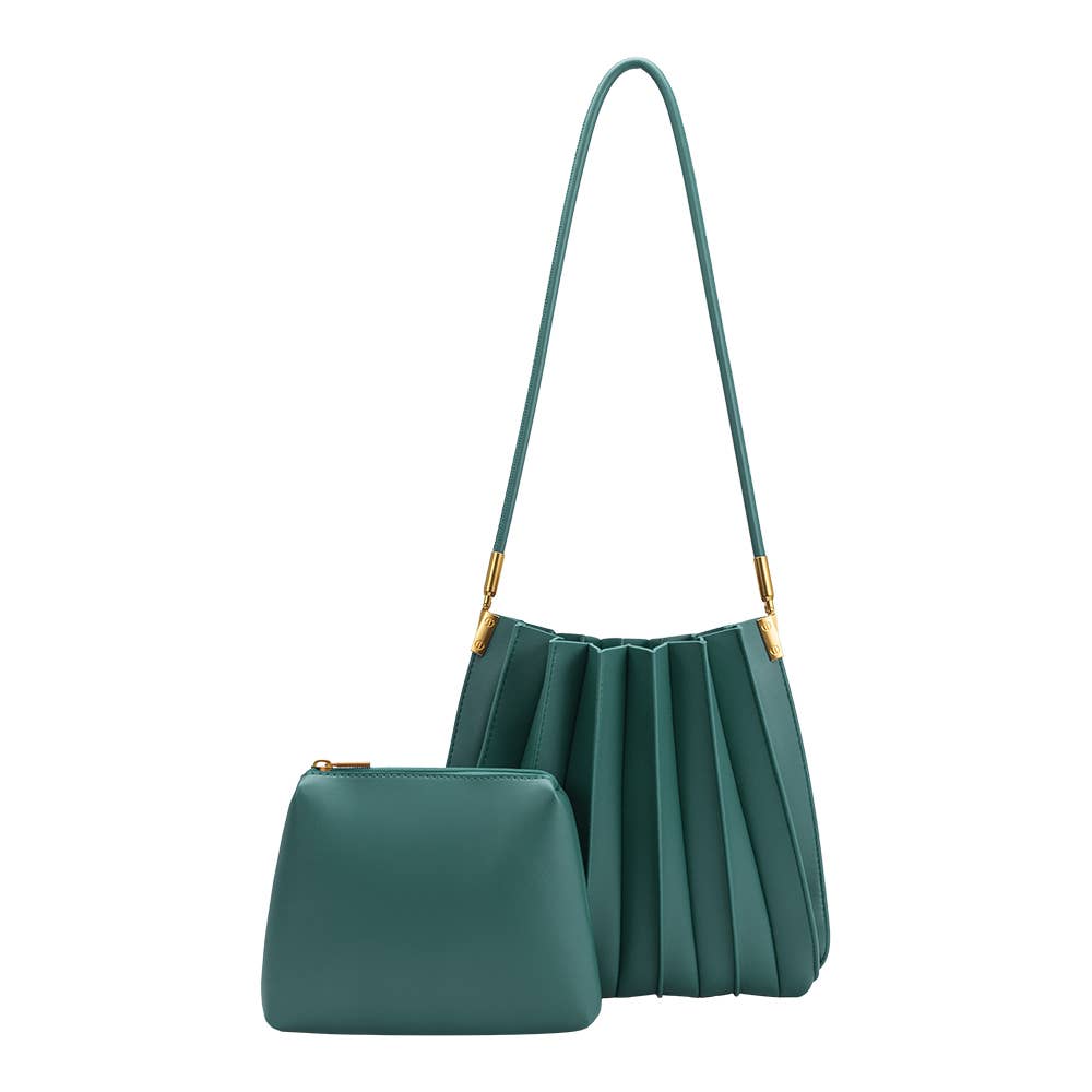 Carrie Pleated Vegan Bag - Peacock