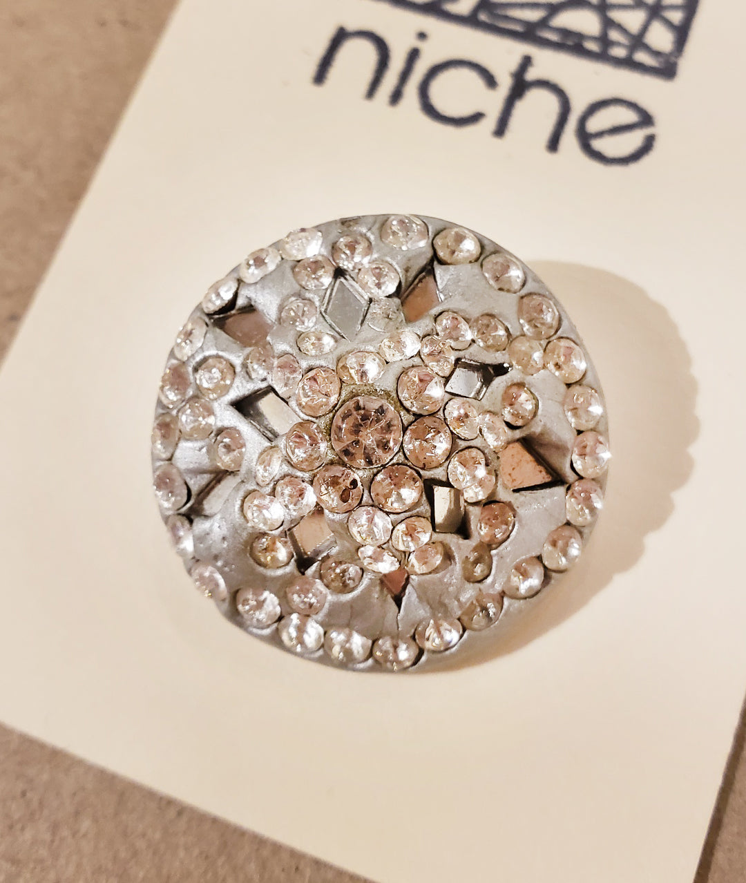 close up of rhinestone button