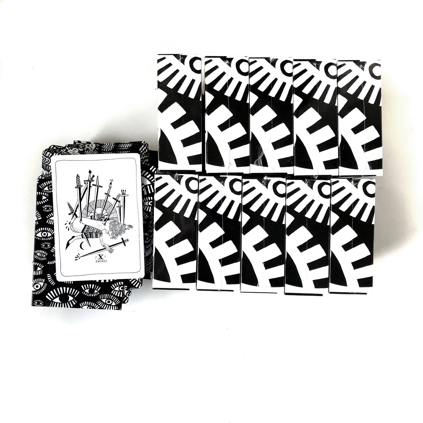 black and white evil eye pattern tarot card deck