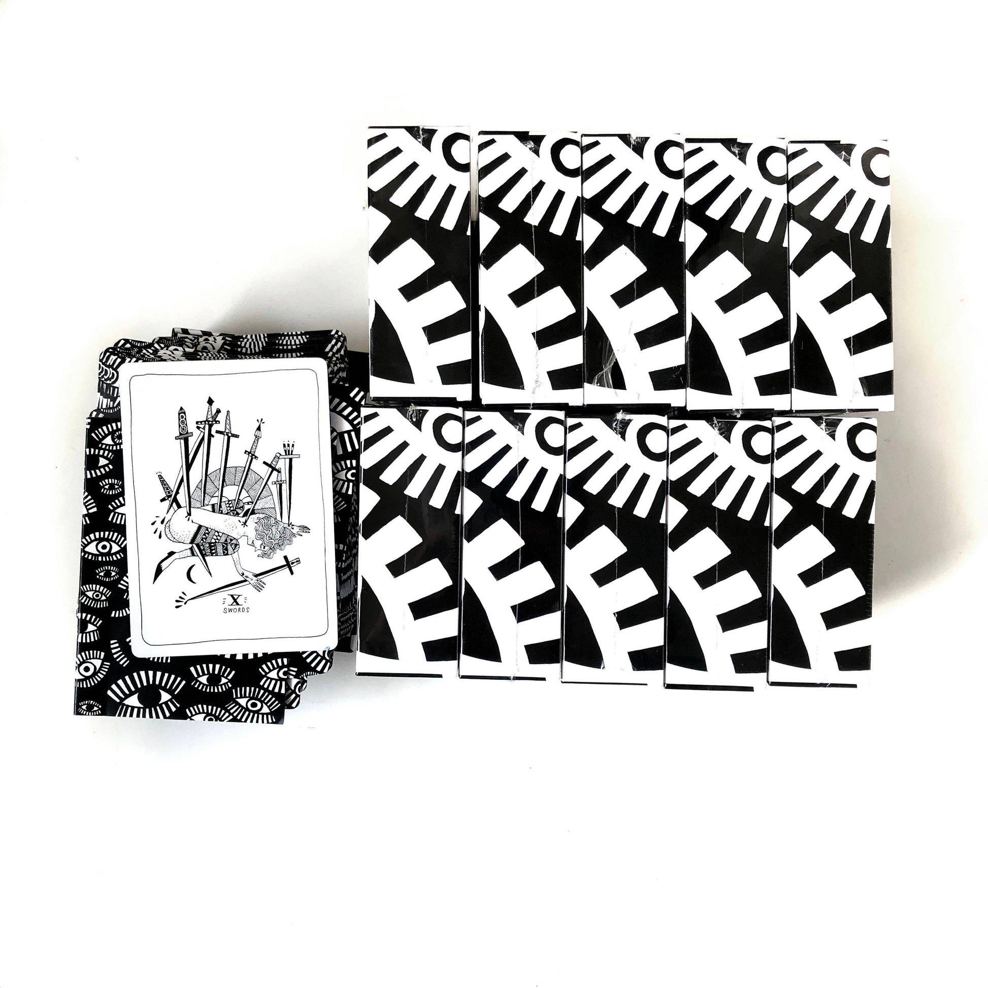 black and white evil eye pattern tarot card deck