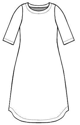 drawing of a 3/4 sleeve shift dress