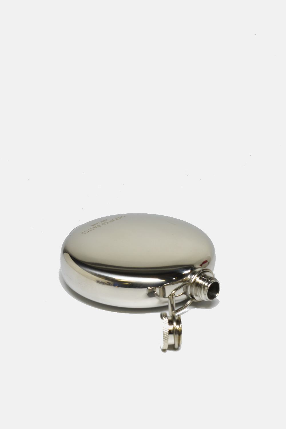 stainless steel flask pictured against a white background