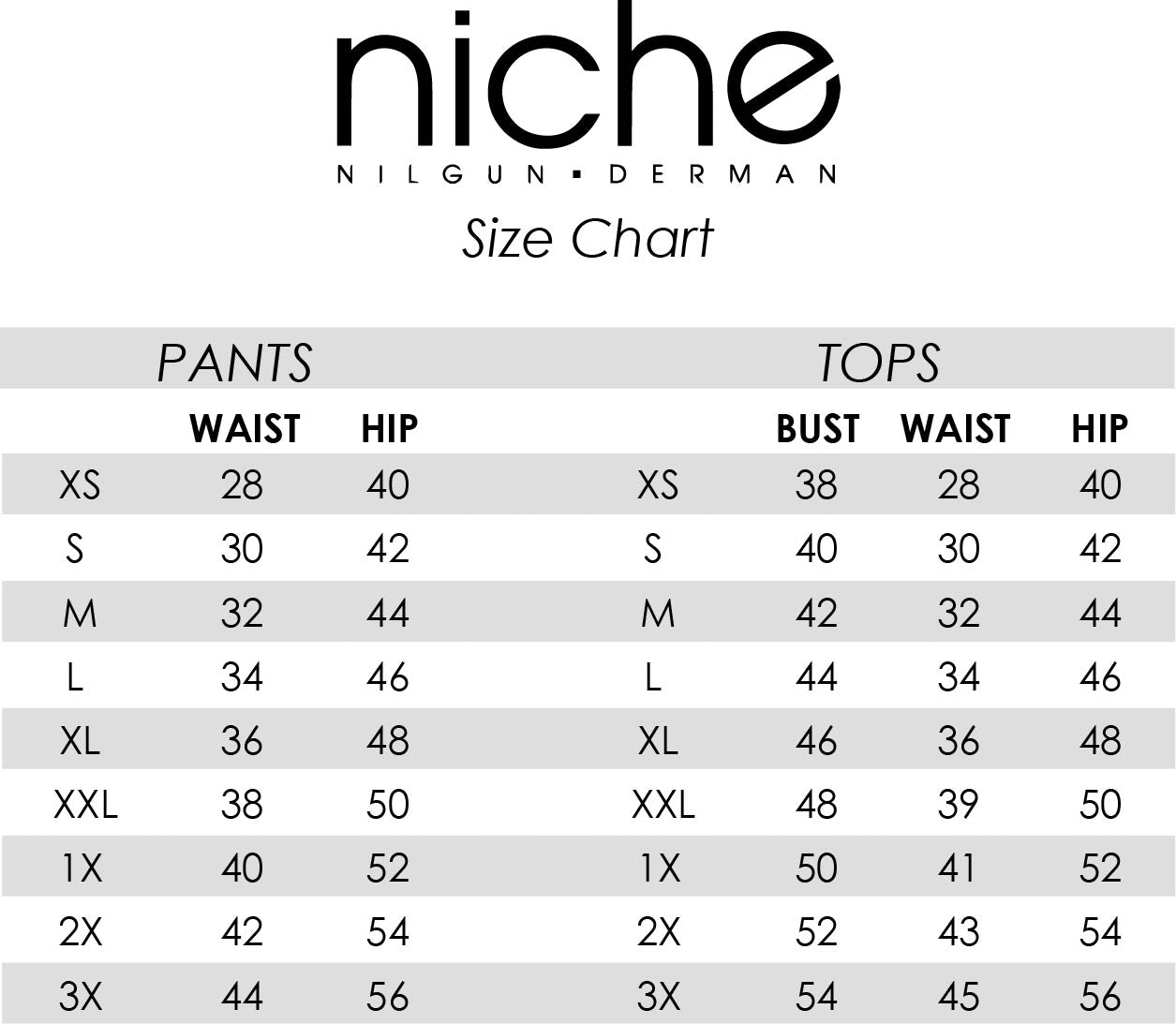 size chart