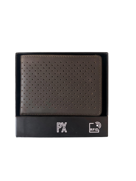 brown perforated leather wallet