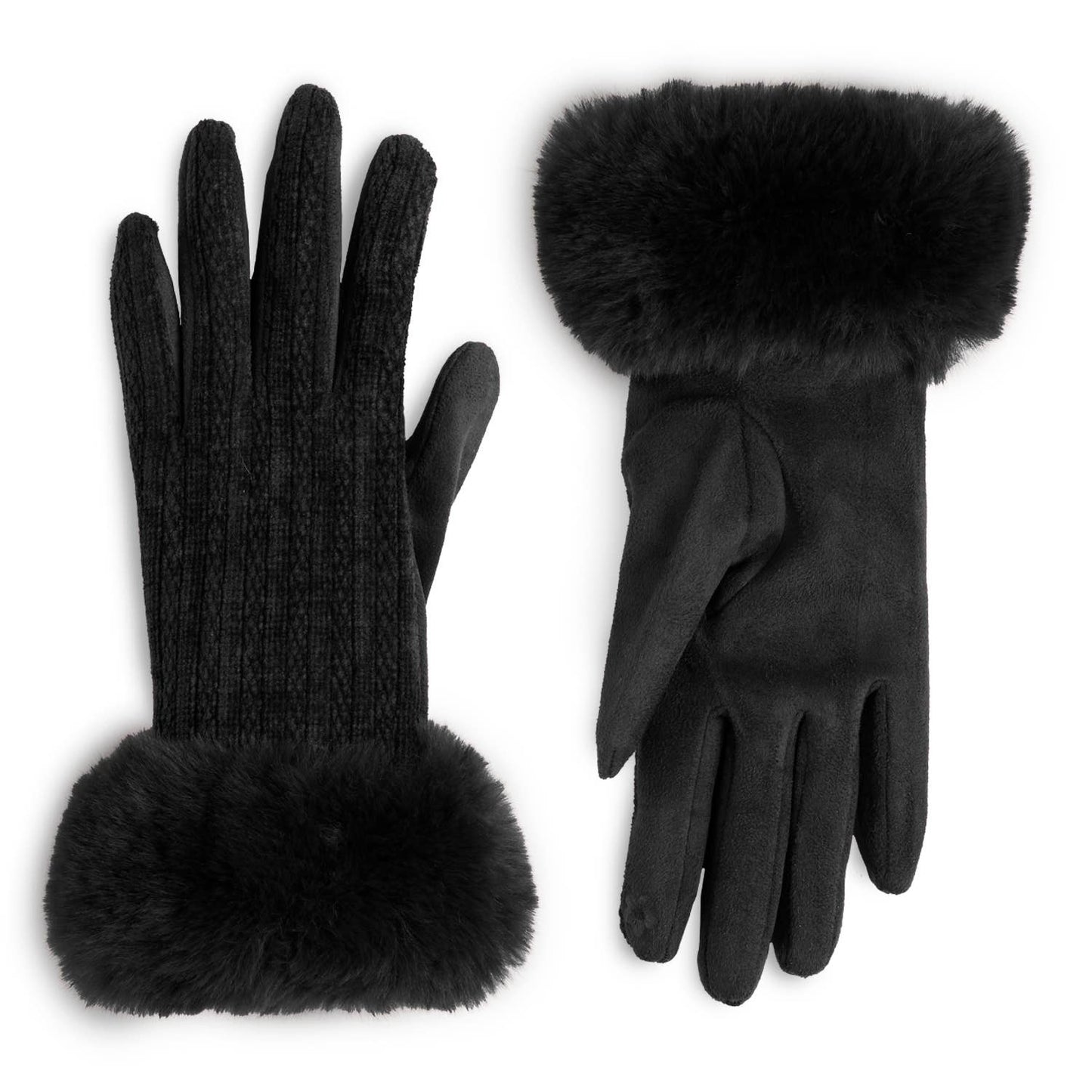 black gloves with fur trim