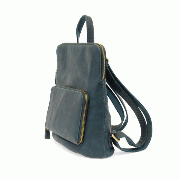 back view of peacock teal color backpack