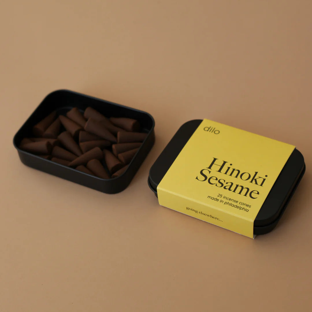 hinoki sesame scented incense cone packaging opened