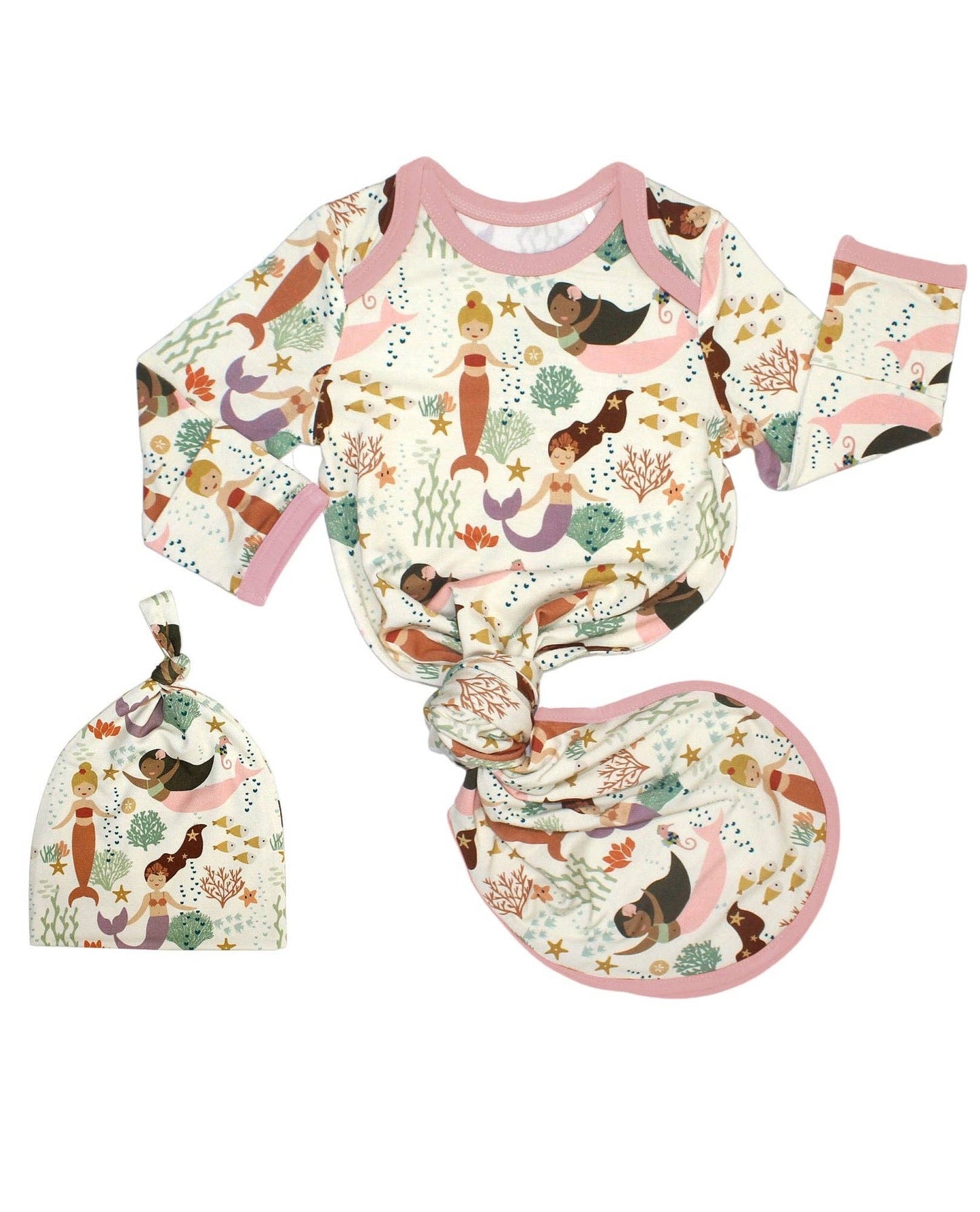 Baby outfit set with mermaid pattern on a white background