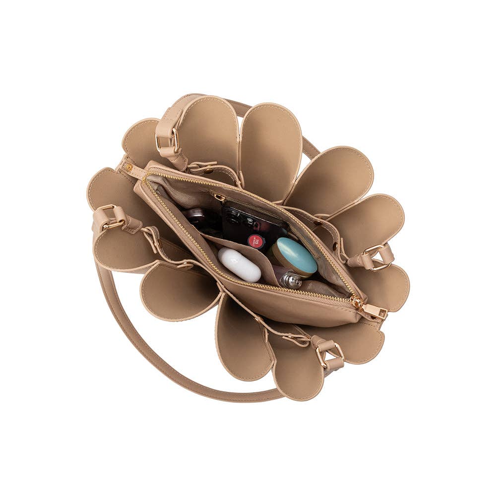Top view of Floral-shaped handbag  on a white background