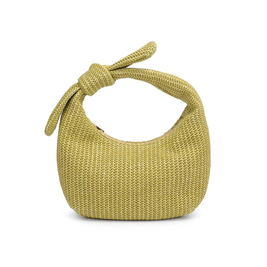 lime color woven bag with knot handle