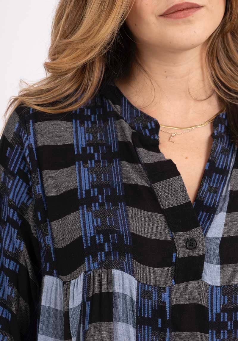 Pattern Cotton Dress - Navy