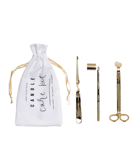 candle care set pictured with all contents and a bag