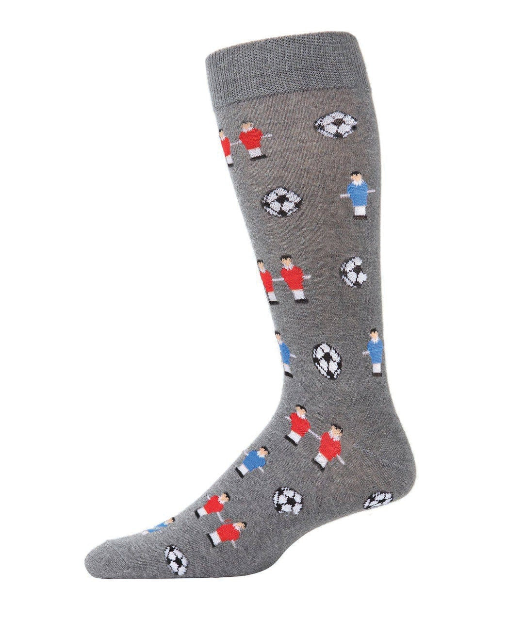 grey socks with foosball and players. on a white background