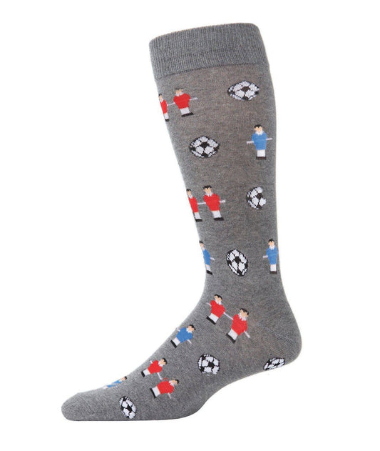 grey socks with foosball and players. on a white background
