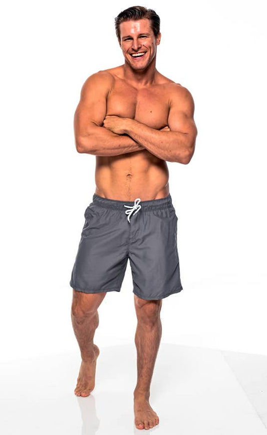 Men's Solid Swimming Elastic Board Shorts - Charcoal