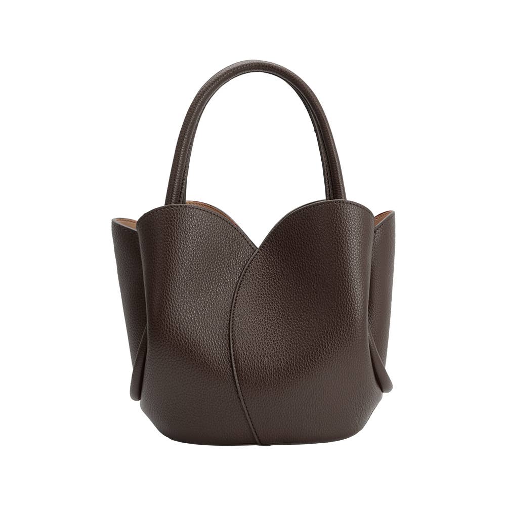 Brown leather handbag on a white background