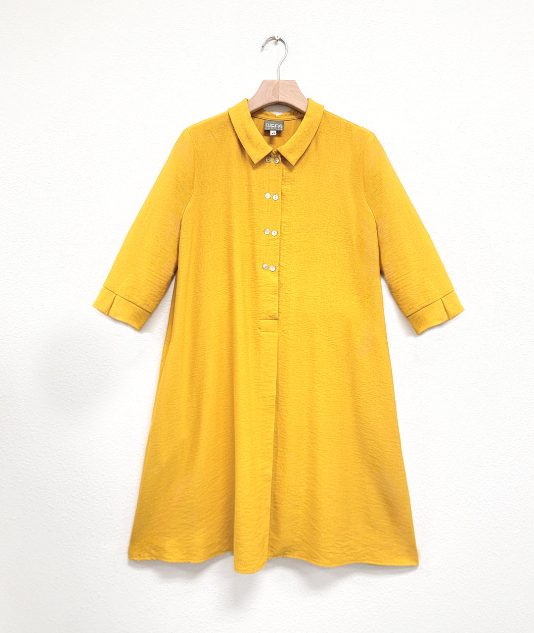 saffron yellow shirt dress with a twinbutton