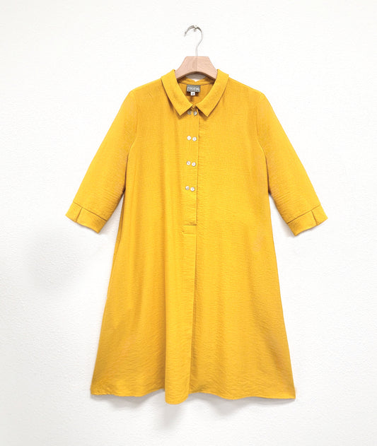saffron yellow shirt dress with a twinbutton