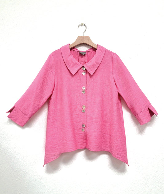 bubblegum pink button down blouse 