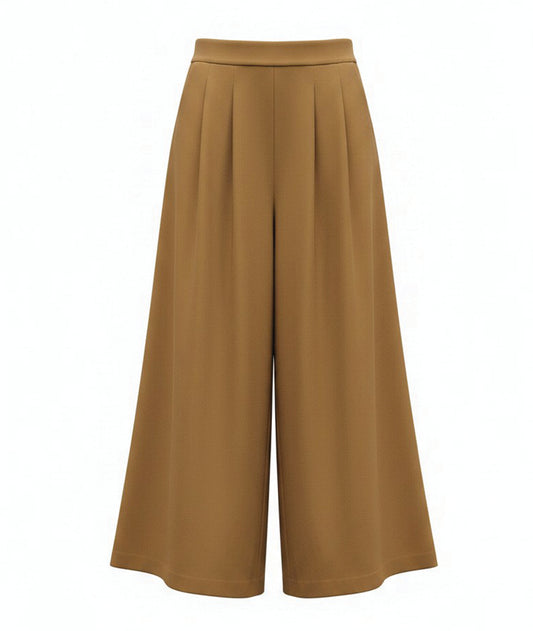 ochre yellow wide leg pants with a pleated flat front
