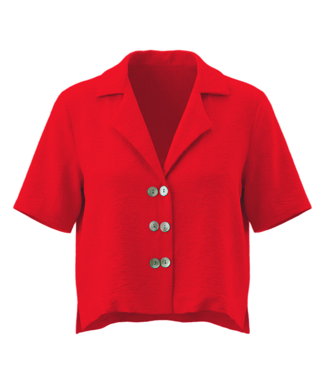 cherry red short sleeve button up blouse