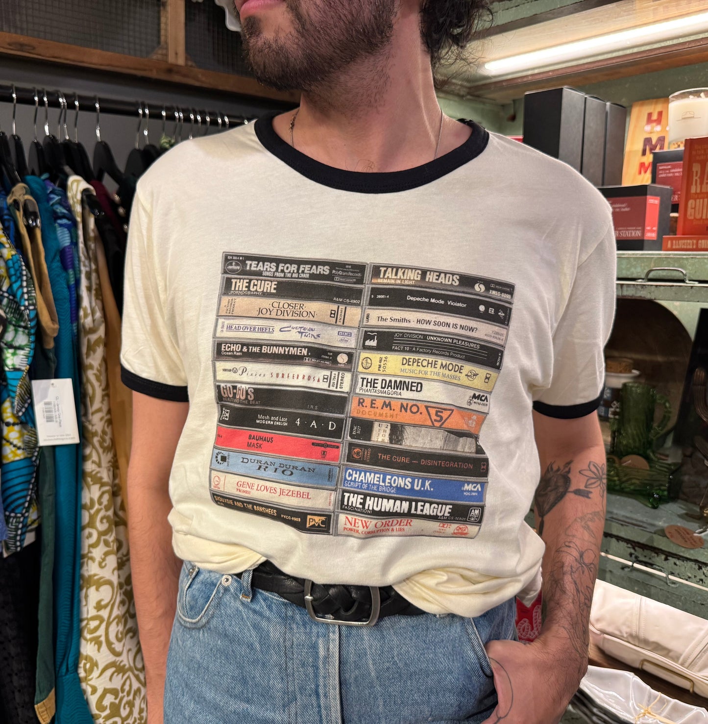 New Wave Post Punk Cassette Tape Shirt - Natural/Black