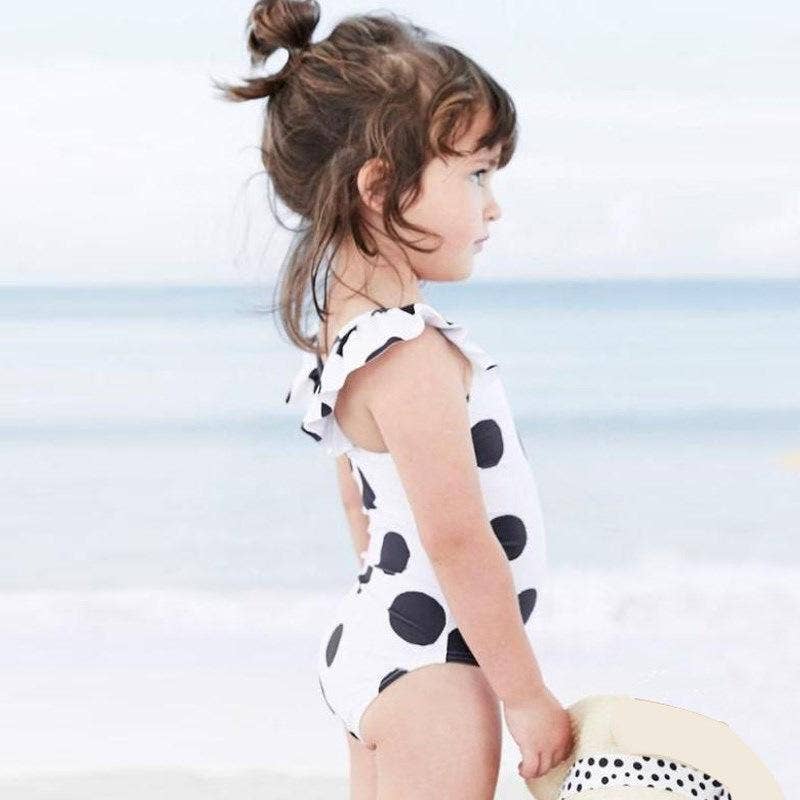 Girl's Polka Dot Swimsuit with Hat