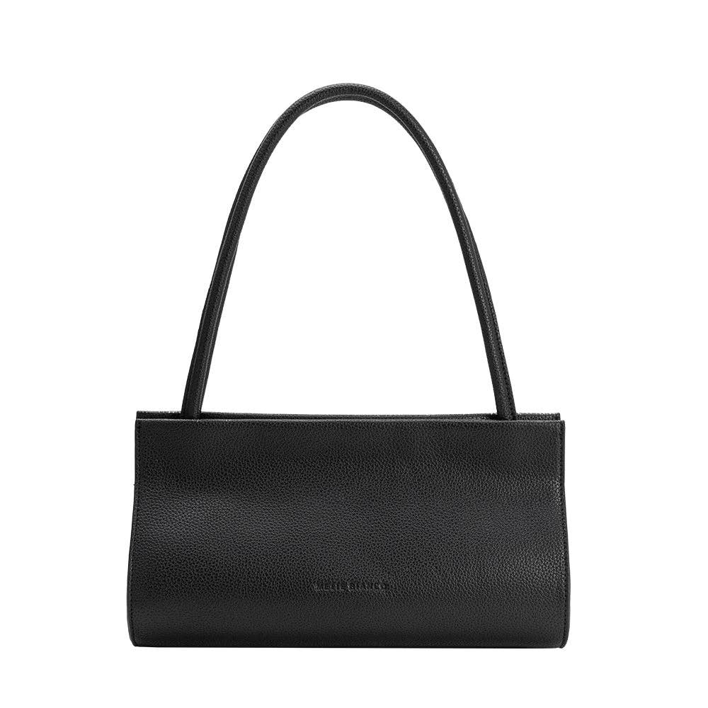 Black handbag on a white background